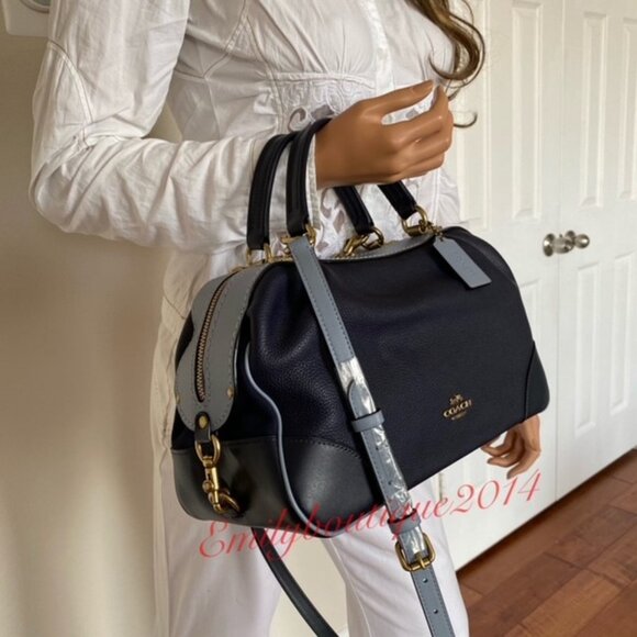 NWT Coach Retail 73720 Lane Satchel In Colorblock Ink Blue Leather Crossbody Bag - Picture 2 of 12